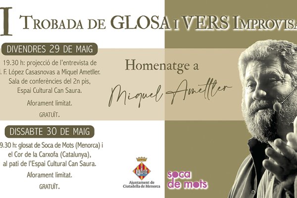 Ciutadella City Council and Soca de Mots organize the 2nd Gathering of Glosa and Improvised Verse with a tribute to Miquel Ametller