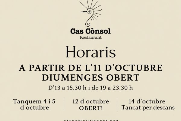 Cas Cònsol obrirà els diumenges a partir de l’11 d’octubre